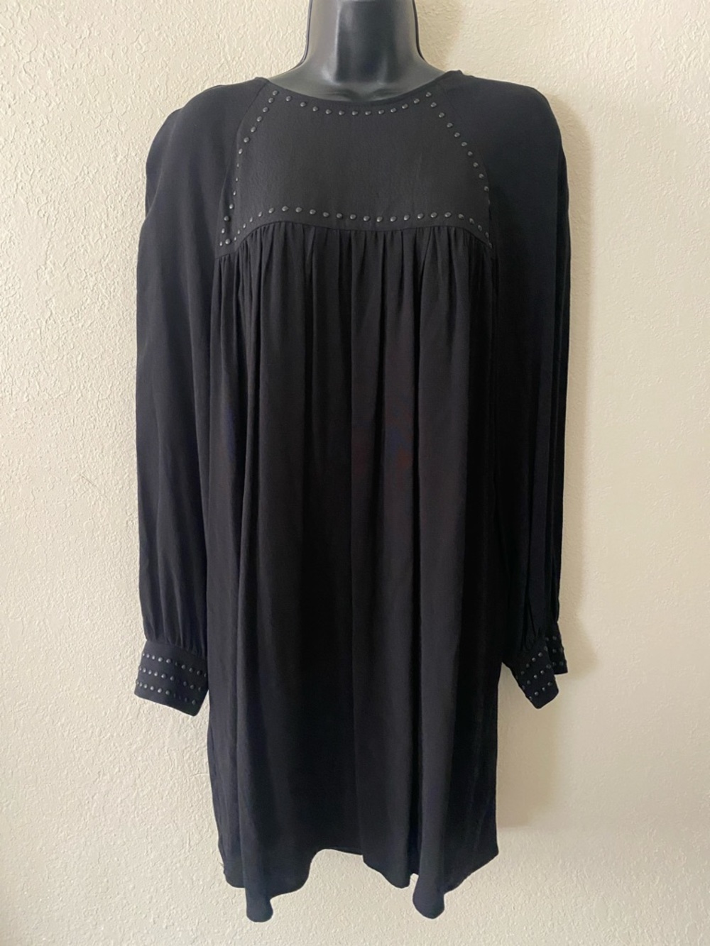 H&M Black Long-Sleeve Stud-Trim Dress